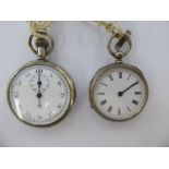 A mid 20thC silver plated stopwatch; and a contemporary pedometer,