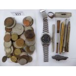 Coins and other collectables: to include a silver plated pencil with engine turned decoration