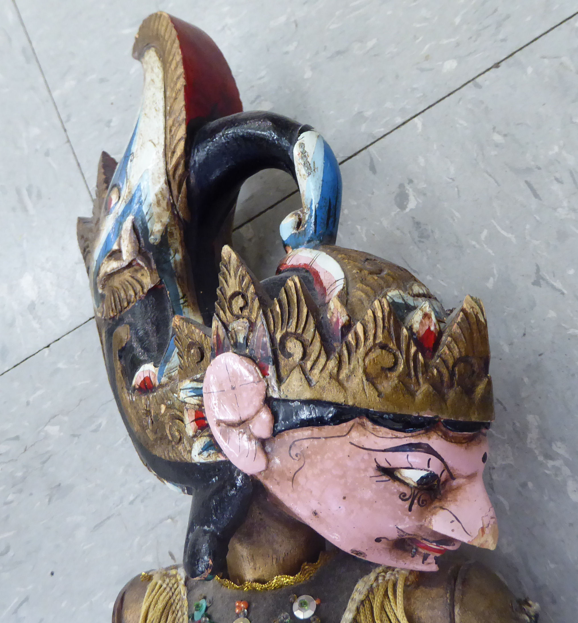 A 20thC Indonesian painted wooden puppet, - Image 2 of 2