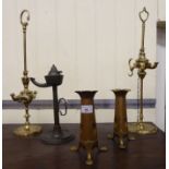 Three dissimilar early 20thC and later brass and silver plated oil lamps largest 20''h OS1