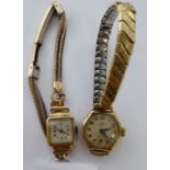 Two lady's 9ct gold cased wristwatches,