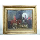 Late 19thC British School - a hunting scene with a gentleman on horseback with hounds oil on