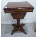 A Regency rosewood and satin marquetry work table, the hinged,