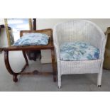 Small furniture: to include a Lloyd Loom style white painted tub chair with a floral fabric