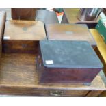 Three boxes: to include an early 19thC brass inlaid mahogany vanity box with straight sides and a