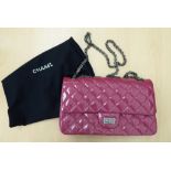 A copy of a Chanel 2000 Karl Largafeld raspberry coloured Patent 226 re-issue Classic 2.