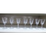 A set of eight Waterford crystal pedestal sherry glasses with line-cut decoration OS1