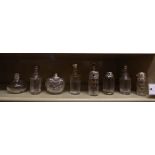 Eight 19thC and later silver capped dressing table scent bottles mixed marks OS1
