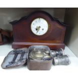 A mixed lot: to include an Edwardian satinwood inlaid mahogany mantel clock;