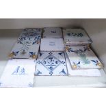 Eleven 18thC Dutch Delft tiles with varying decoration and sizes OS2