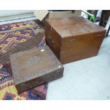 An early 20thC mahogany chest with straight sides and a hinged lid 15''h 22''w;
