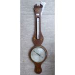 An Edwardian string inlaid mahogany G Mangacavado & Co aneroid barometer,