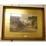 WP Burton - a village scene with cattle on a dirt track watercolour bears a signature 14'' x