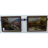 P Rowland - two Yorkshire landscapes with a rocky stream and mountain beyond oil on canvas bears