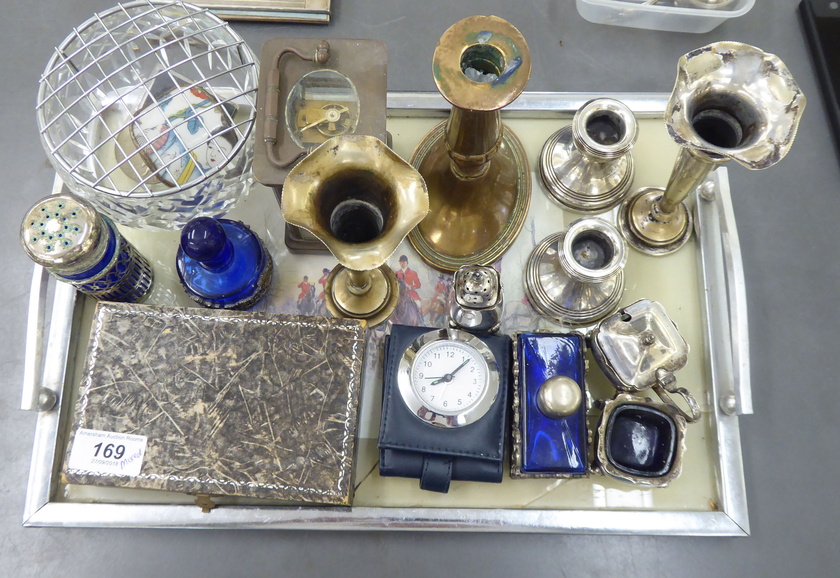 A mixed lot: to include a pair of loaded silver dwarf candlesticks Birmingham 1968 2.