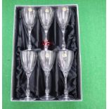A set of six Italian rock crystal pedestal wine glasses with line-cut ornament boxed CA