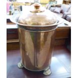 An Arts & Crafts inspired copper coal bin and cover of cylindrical form 18''h SR