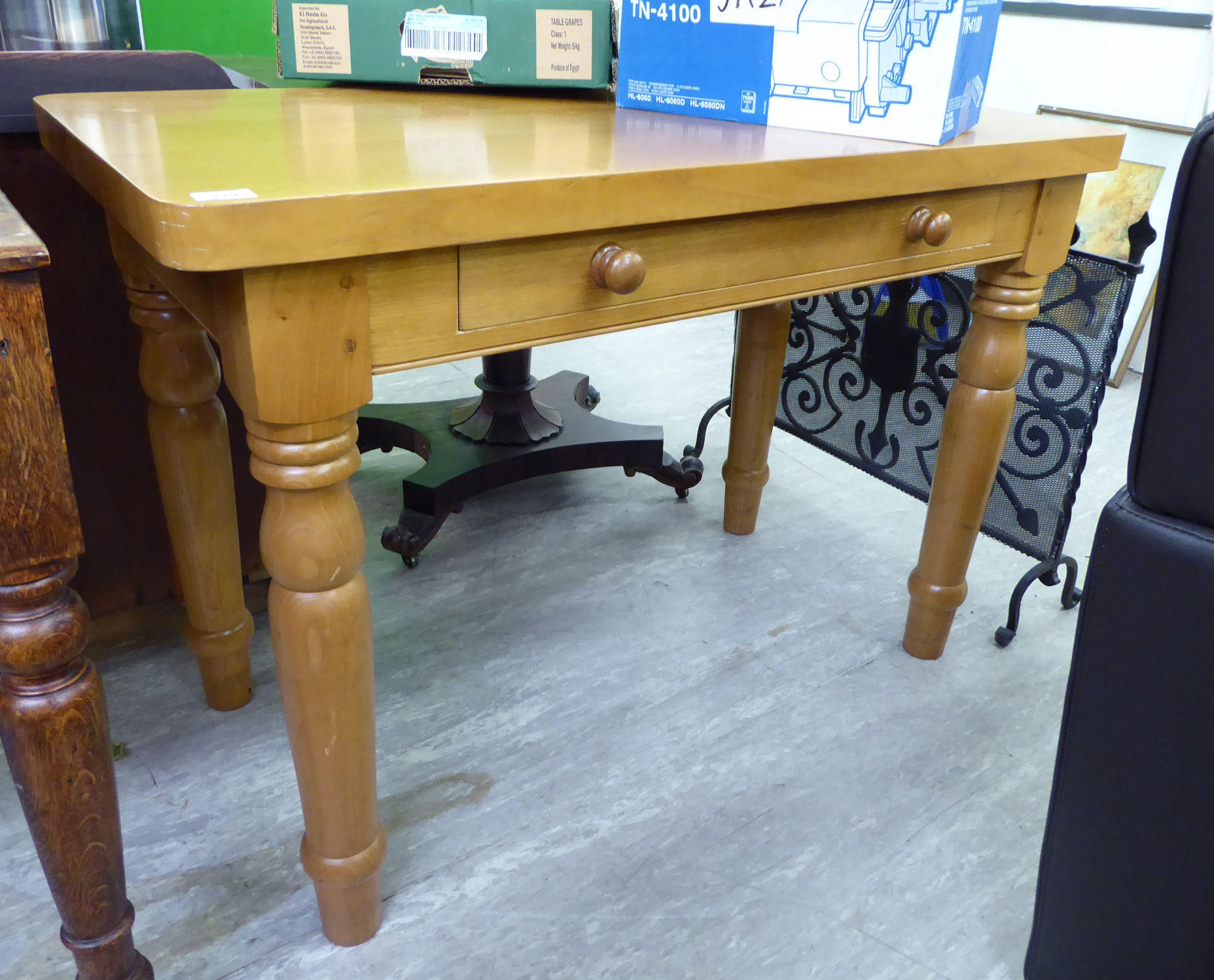 A modern farmhouse style chestnut dining table, the top with round corners, over six frieze drawers, - Image 3 of 3