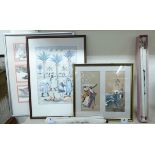 Oriental artwork: to include Japanese studies 12'' x 6'' framed HSR