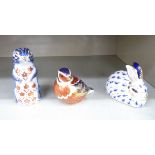 Three Royal Crown Derby bone china paperweights with gilt stoppers, viz.