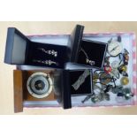 A mixed lot: to include a silver and marquise ribbon bow brooch CS