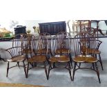 A set of eight modern Windsor beech and elm framed hoop, spindle and splat back chairs,