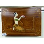 A mid 20thC fruitwood and bone inlaid rosewood panelled with an Asian woman,