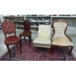 Chairs: to include a late Victorian mahogany hall chair with a shield shaped back,