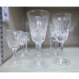 A set of eight Waterford Crystal pedestal sherry glasses;