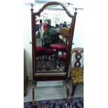 An Edwardian satinwood and ebony string inlaid mahogany framed cheval mirror,