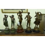Five similar Spelter figures: to include an agricultural couple 14''h LSB