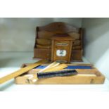 Wooden collectables: to include a 1920s oak cased perpetual calendar 6''h OS6