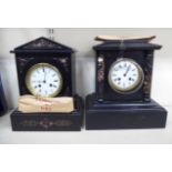 Two similar 1930s slate cased mantel clocks;