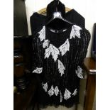 A Frank Usher two-piece designer outfit with a sequin top and flowing skirt size medium HSR