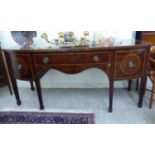 A late George III satinwood string inlaid and crossbanded mahogany bow front sideboard,