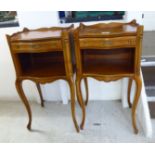 A pair of modern Louis XV design mahogany night tables, each with a drawer,