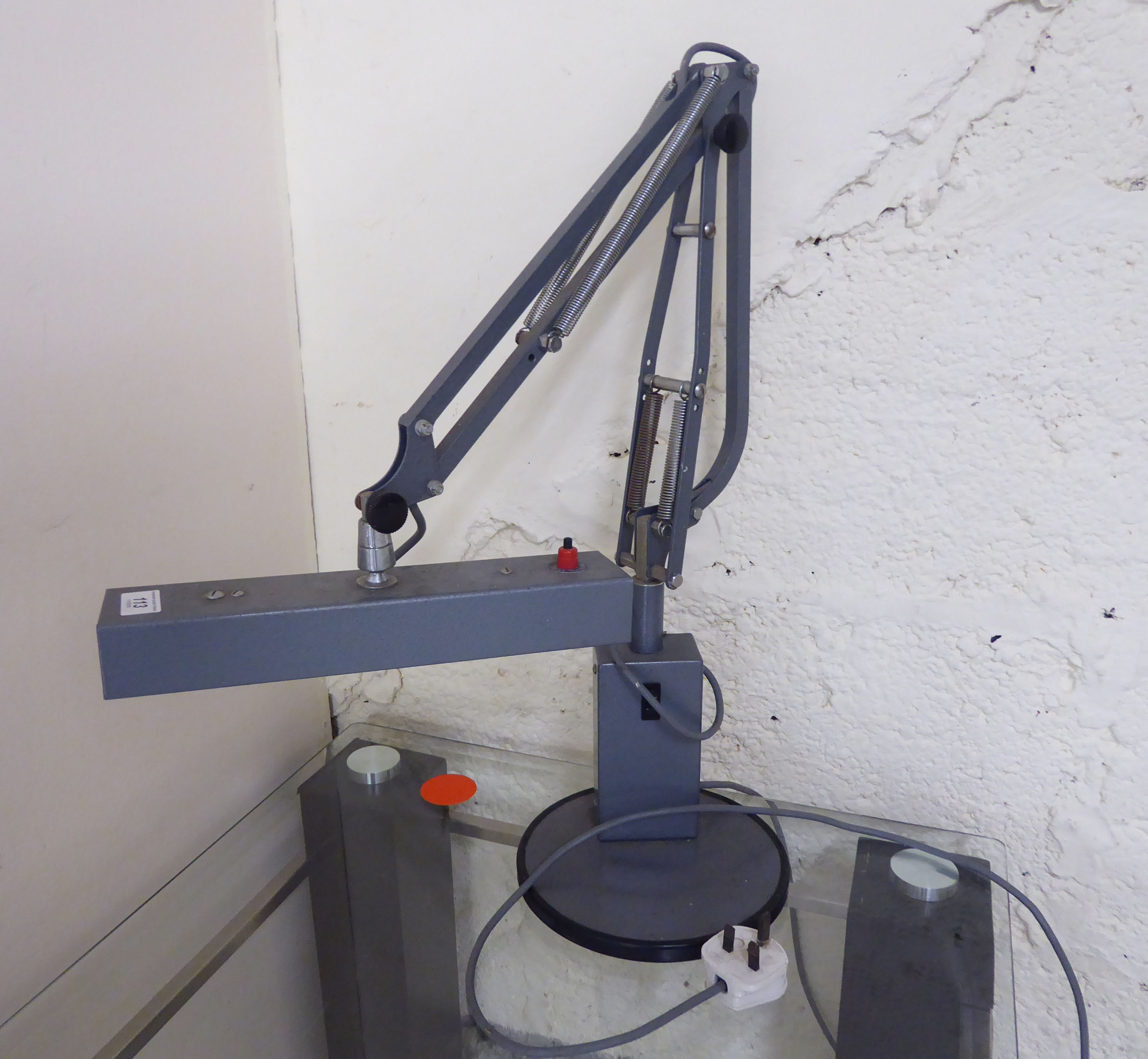 A PW Allen & Co grey painted metal adjustable lamp BSR