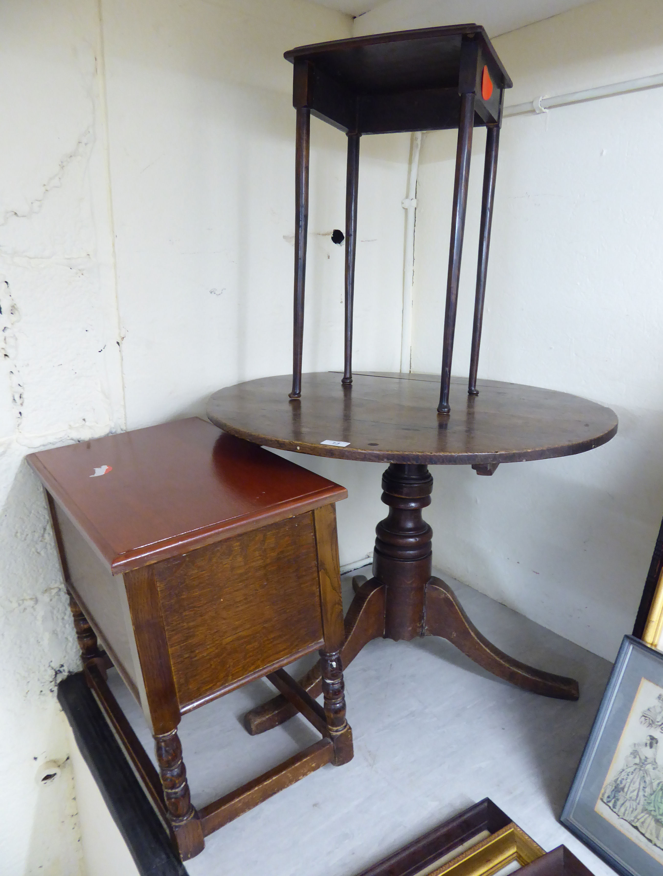 Small furniture: to include a George III oak pedestal table,