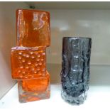 A Whitefriars amber coloured glass 'Drunken Bricklayer' vase 8''h;