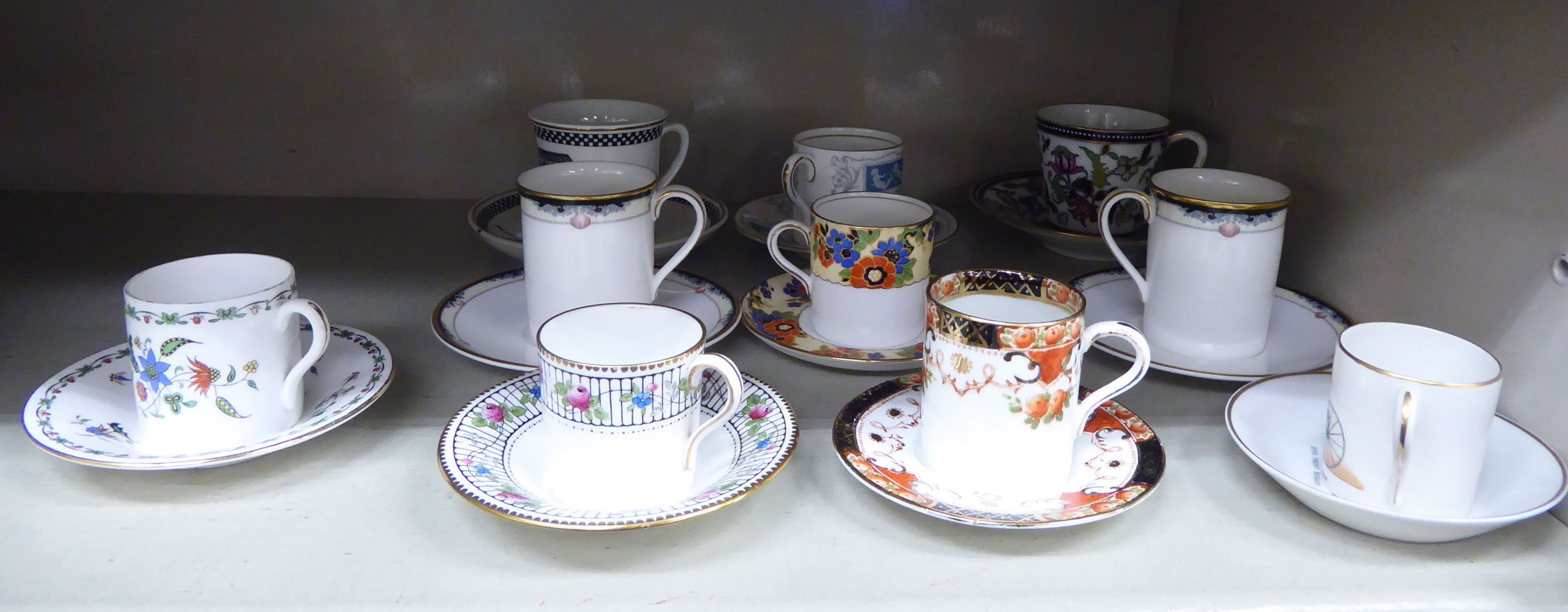 Ten various china coffee cans and saucers: to include a Shelley china example OS2