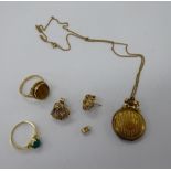 Yellow metal and gold jewellery: to include a 14ct gold ring,