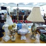 Ceramic and other table lamps: to include a mid 20thC European porcelain example of vase design,