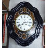 A late Victorian French mother-of-pearl inlaid black lacquered Vineyard clock;