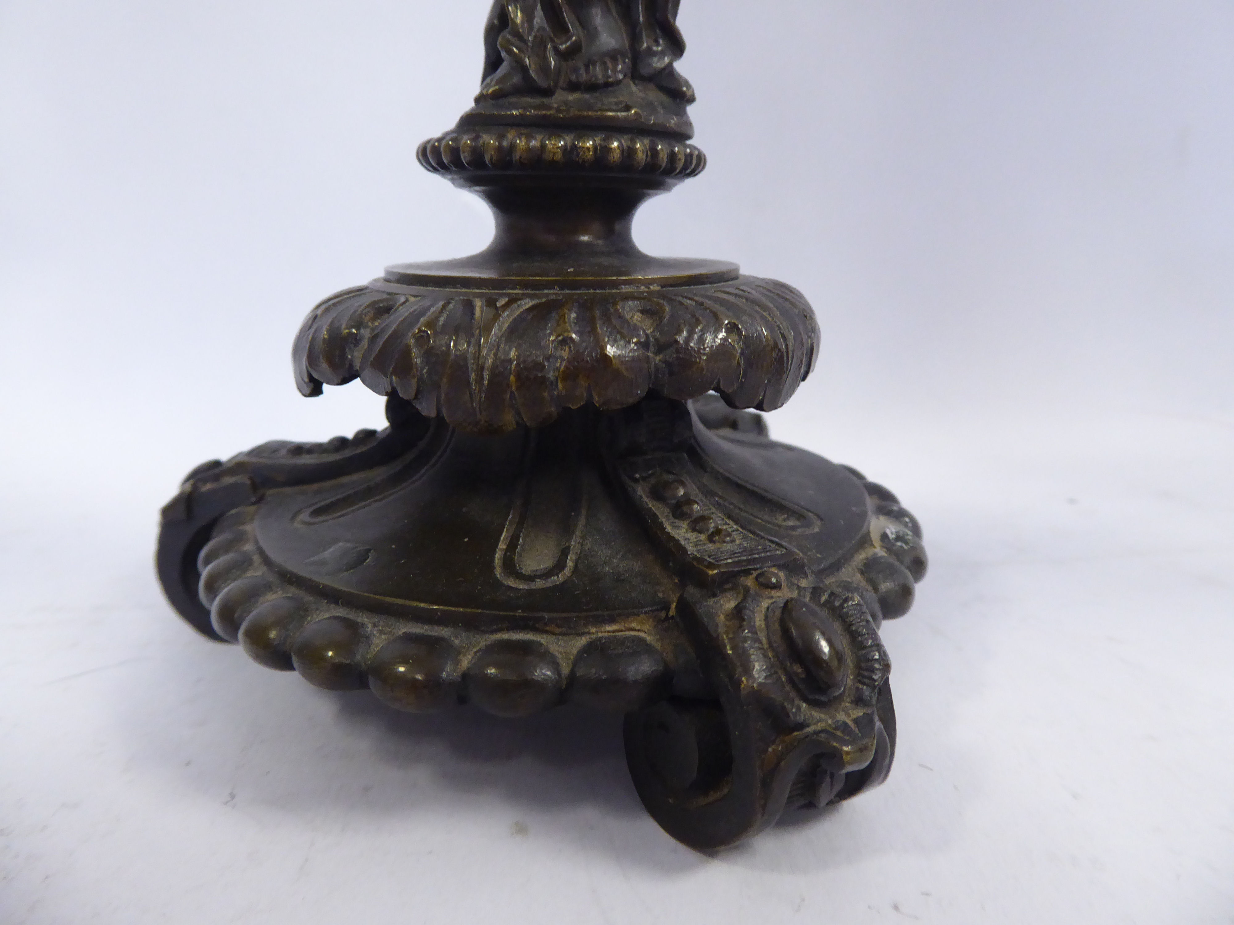 A pair of classically inspired cast and patinated bronze candlesticks, - Image 4 of 6