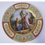 A late 19thC Royal Vienna porcelain Bachantinen plate, decorated with two classical maidens,