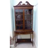 An Edwardian mahogany and floral marquetry display cabinet,