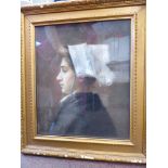 Alma - 'Jeune Bretonne' a head and shoulders profile portrait pastel bears an inscription & label