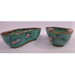 A pair of early 20thC Chinese cloisonne cloud shaped bowls, decorated in rose colour,