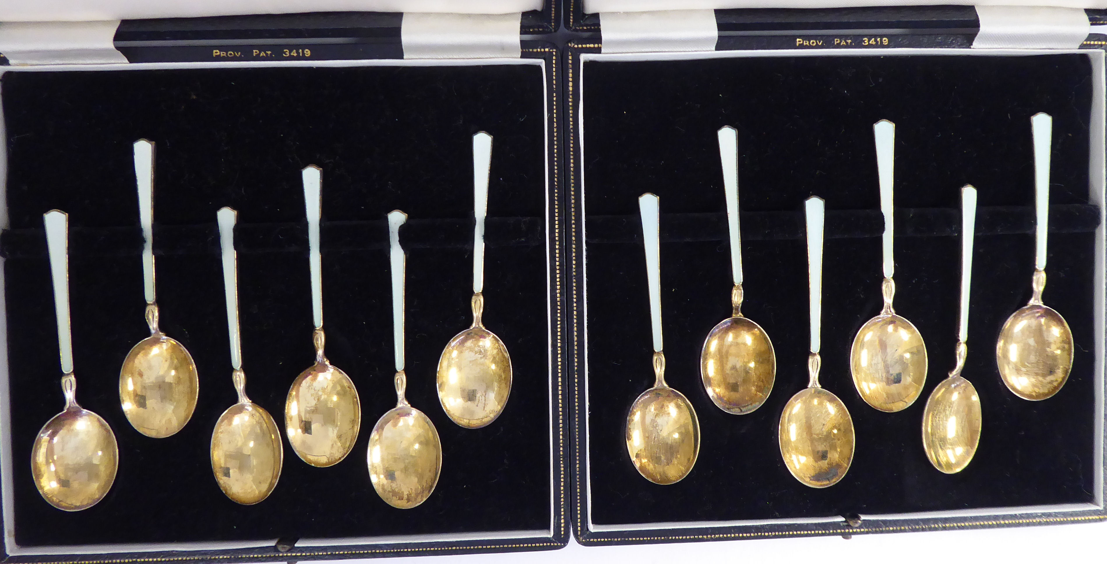 A set of twelve silver gilt and floral enamelled coffee spoons J&S indistinct Birmingham date - Image 2 of 5