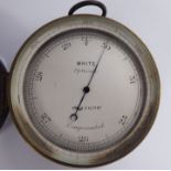 A late Victorian gilt metal drum cased pocket barometer,